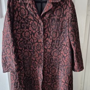 Chico's Rust Orange and Black Tapestry Floral Blazer